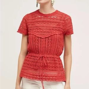 Carolina K Anthropologie Berenice Coral Lace Eyelet Top Size Medium